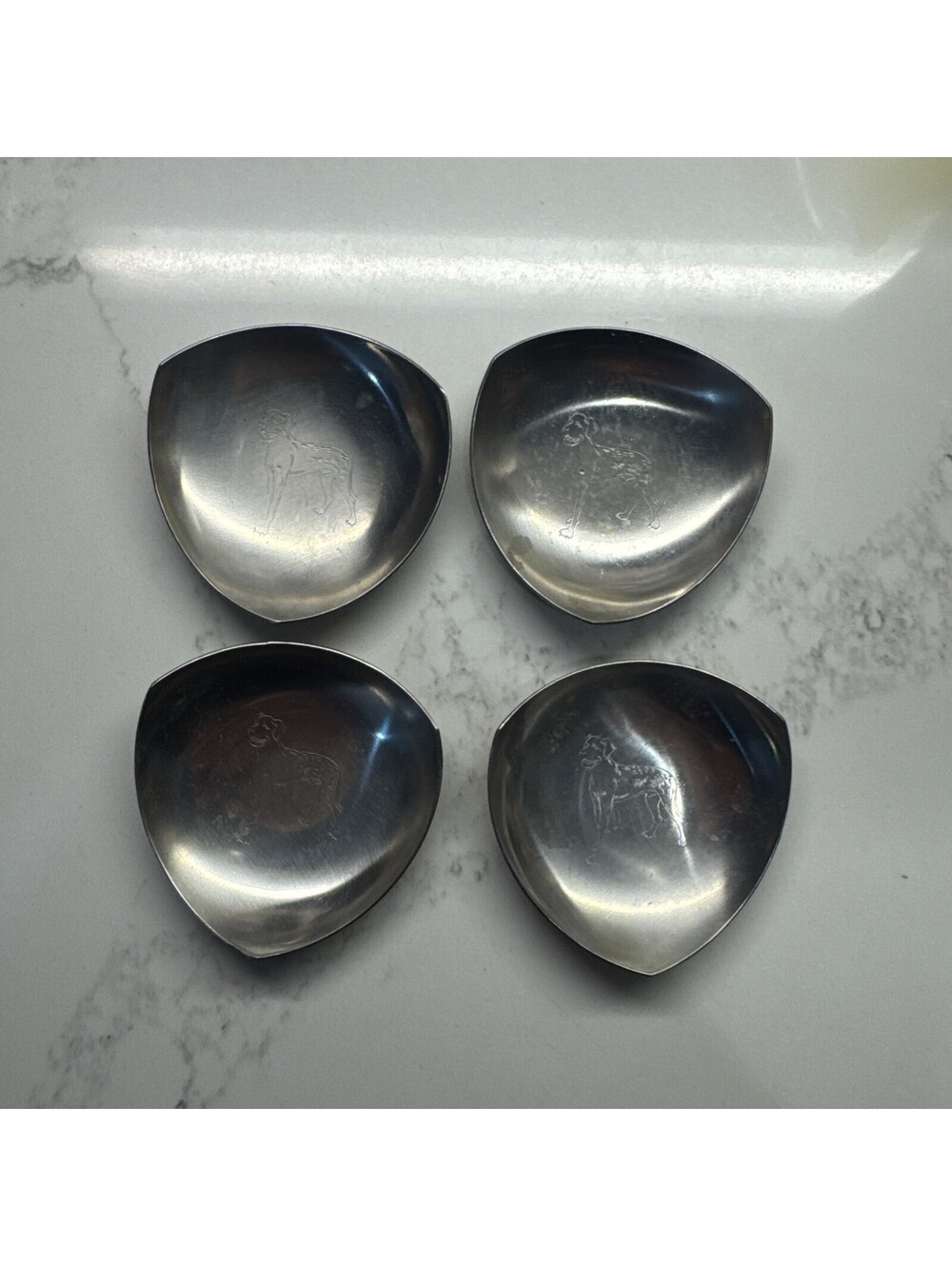 Set of 4 Danish Modern small candle holders with small dish Vintage